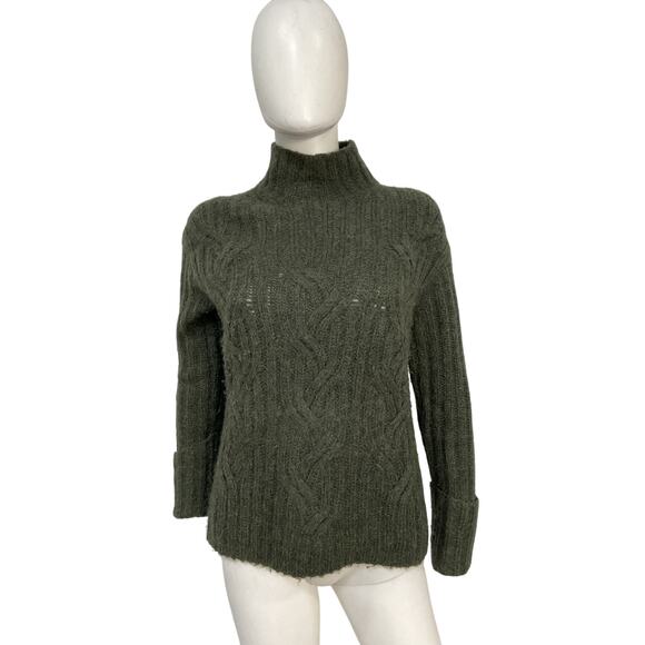 Vince 'Mirrored' Green Alpaca Cable Turtleneck Sweater Size XS - Picture 2 of 6